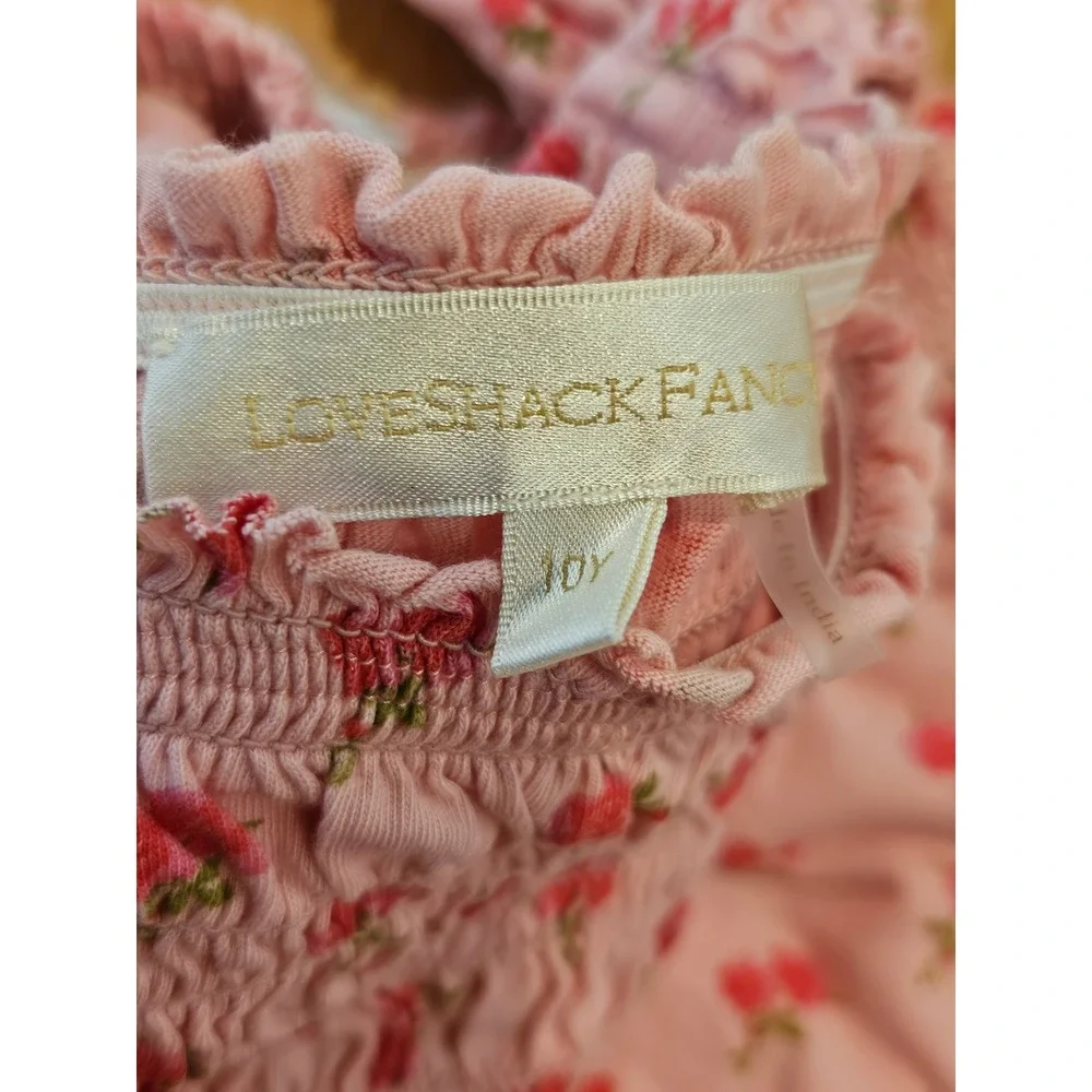 LoveShackFancy Girls Pink Floral Smocked Crop Top & Tiered Ruffle Skirt Set 10Y